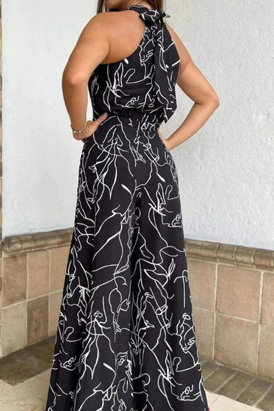 Dames Maxi Jurk Halter Nek Abstracte Print Ademend Voor Zomer 8