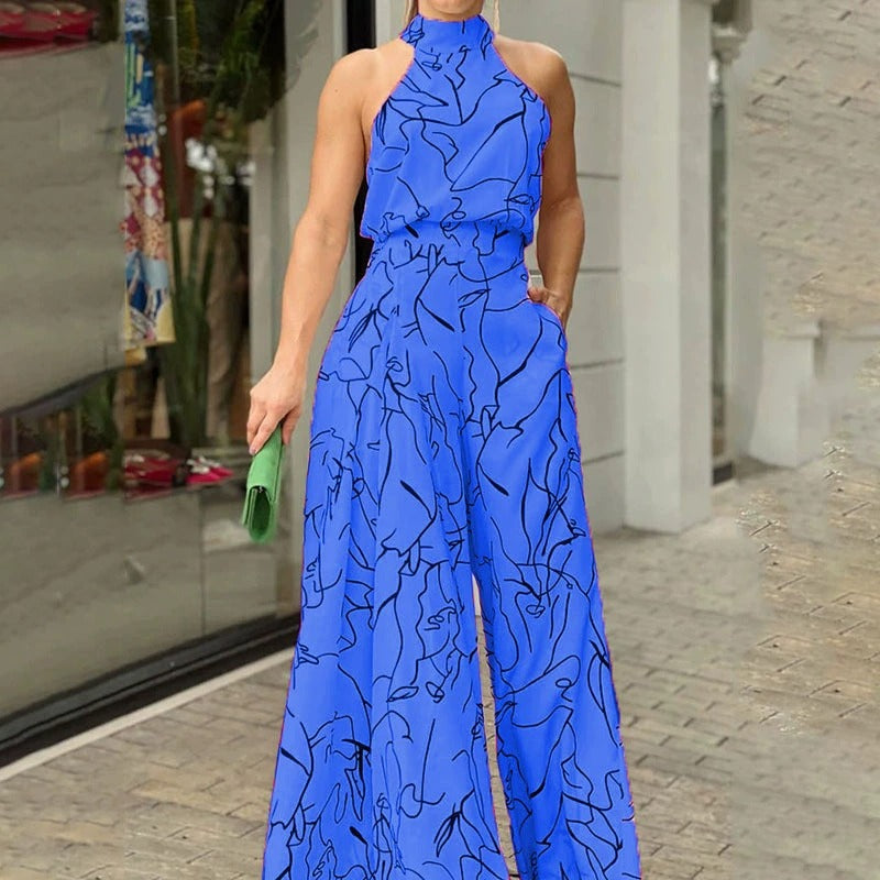 Dames Maxi Jurk Halter Nek Abstracte Print Ademend Voor Zomer 9