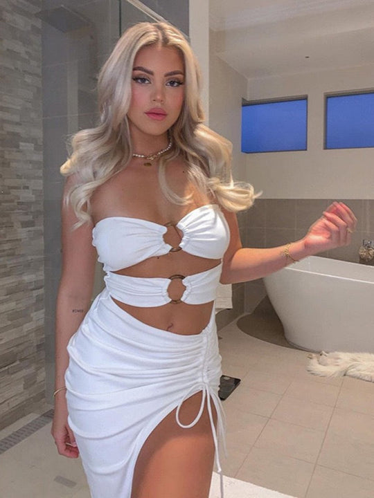 Dames Maxi Jurk One-Shoulder Met Hollow Hoog-Split 4