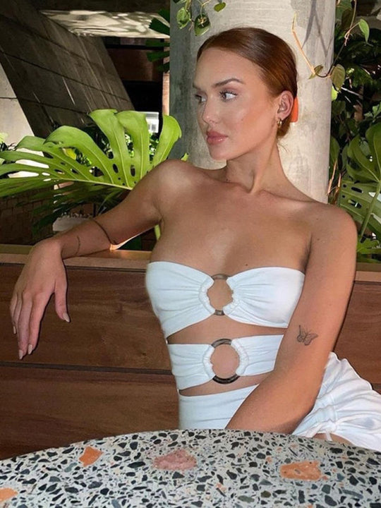 Dames Maxi Jurk One-Shoulder Met Hollow Hoog-Split 6