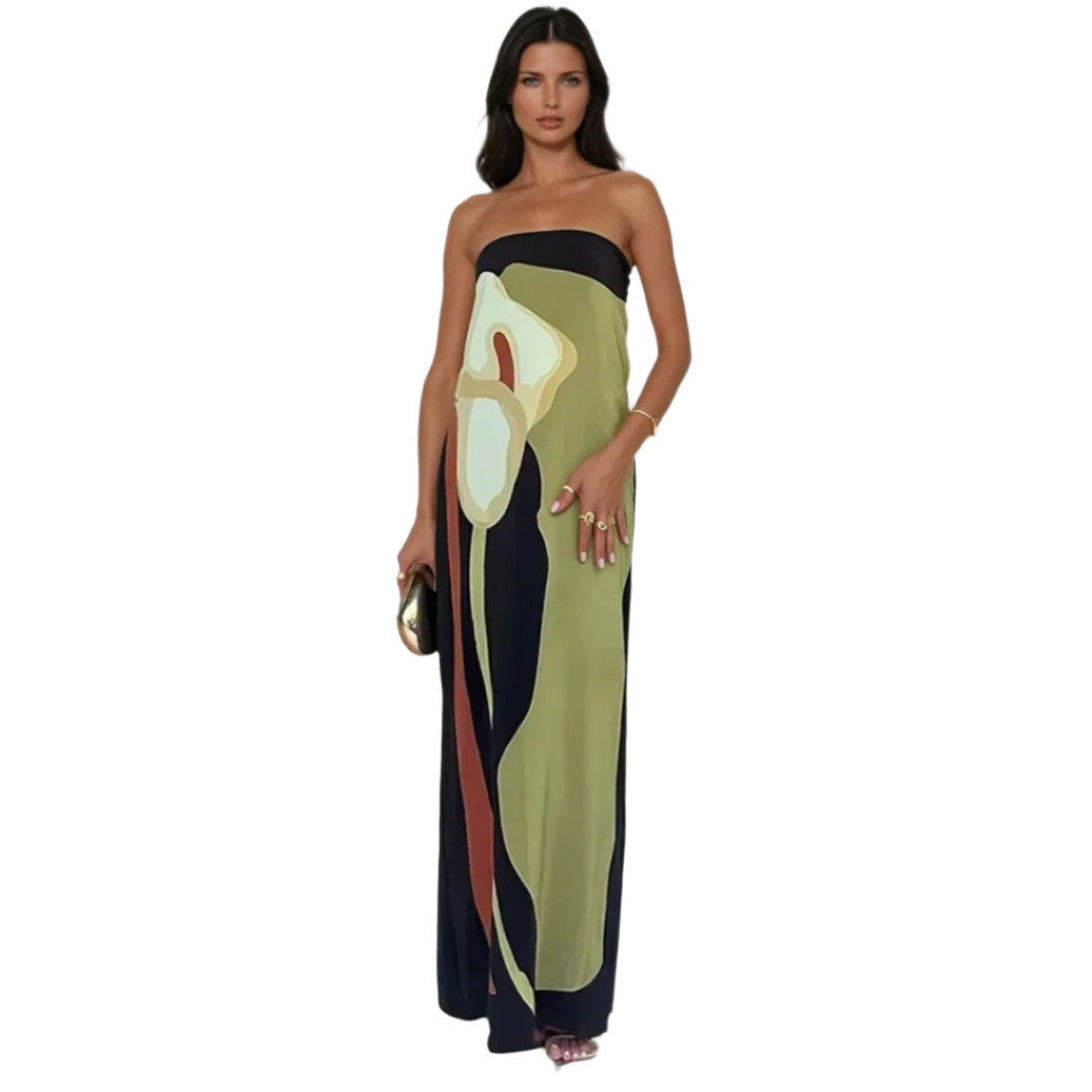 Dames Maxi Jurk Strapless Abstracte Print Lichtgewicht Zomer 0
