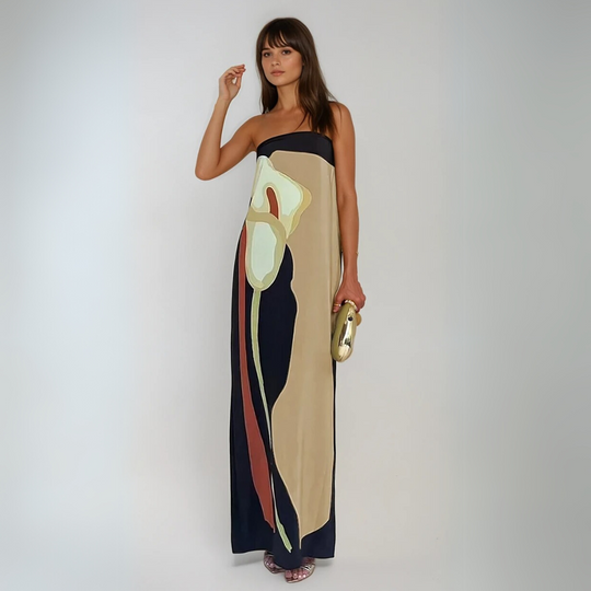 Dames Maxi Jurk Strapless Abstracte Print Lichtgewicht Zomer 1