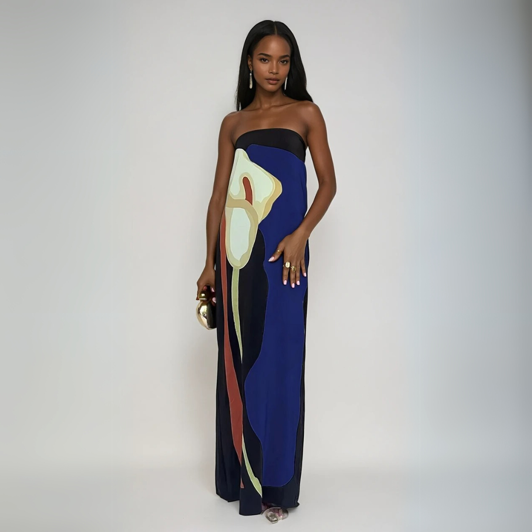 Dames Maxi Jurk Strapless Abstracte Print Lichtgewicht Zomer 2