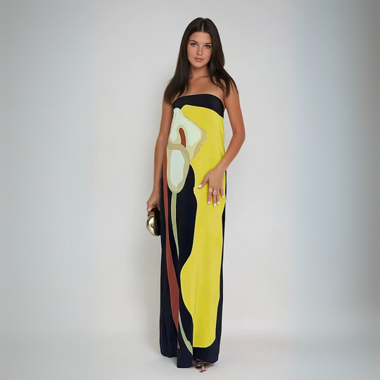 Dames Maxi Jurk Strapless Abstracte Print Lichtgewicht Zomer 4