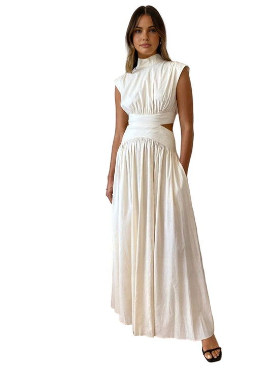 Dames Maxi Jurk met Mock Hals en Vloeiende Stof voor Zomerstijl 0