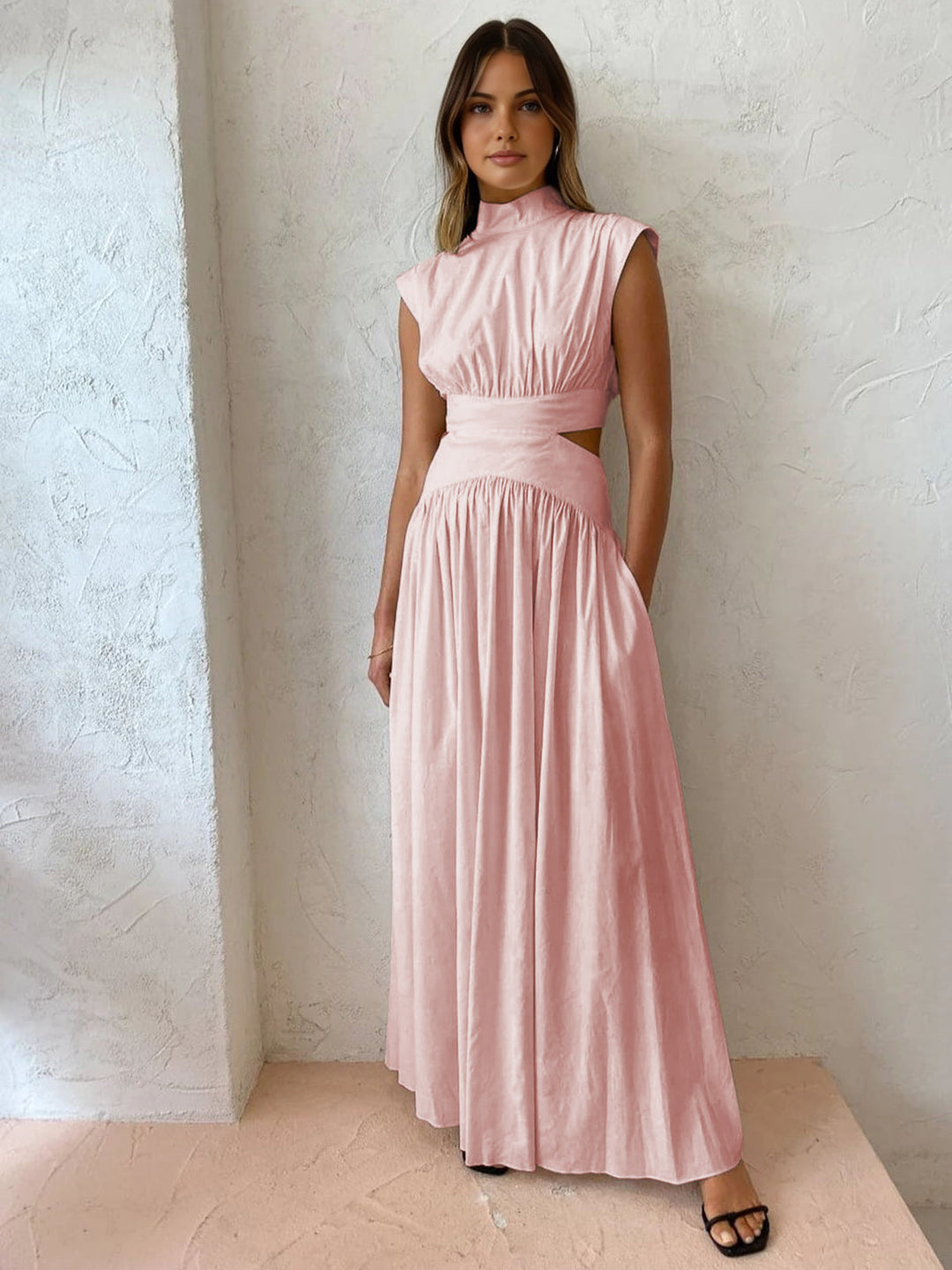 Dames Maxi Jurk met Mock Hals en Vloeiende Stof voor Zomerstijl 4