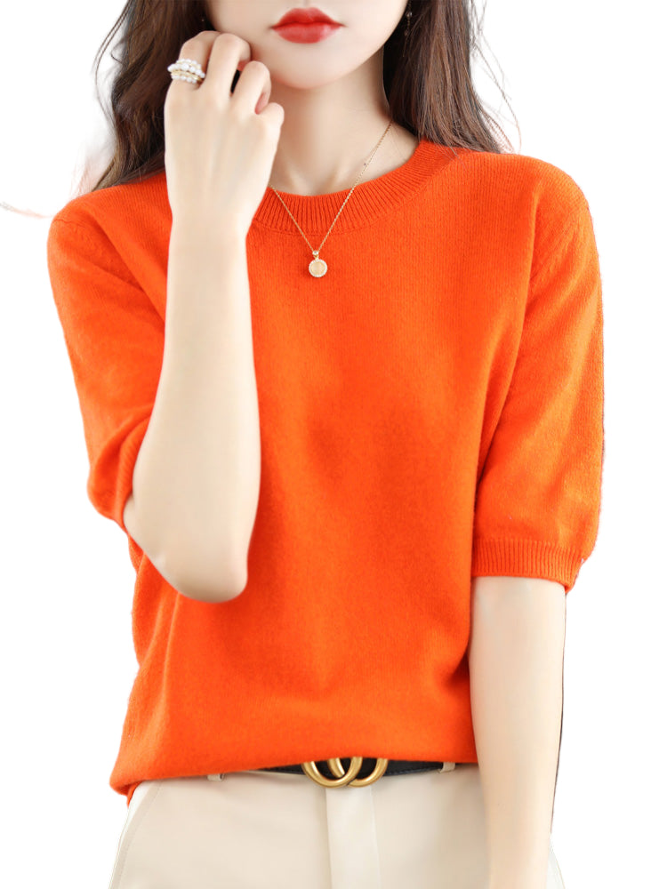 Dames Merinowollen Trui met Korte Mouwen 12