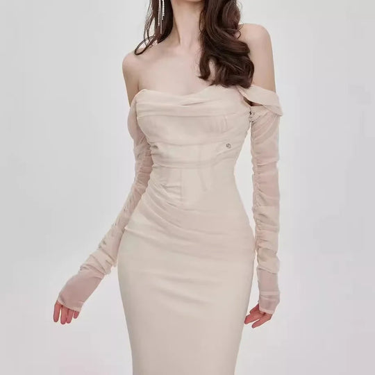 Dames Mermaid Jurk Off-Shoulder Mesh 4