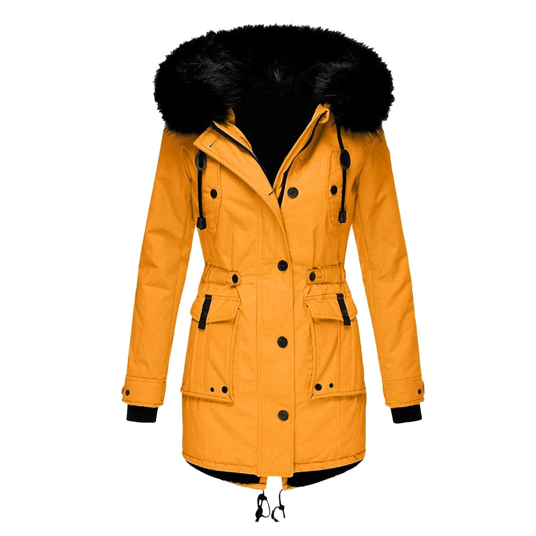 Dames Mid-Length Jas met Faux Fur Kap en Taillekoord 1