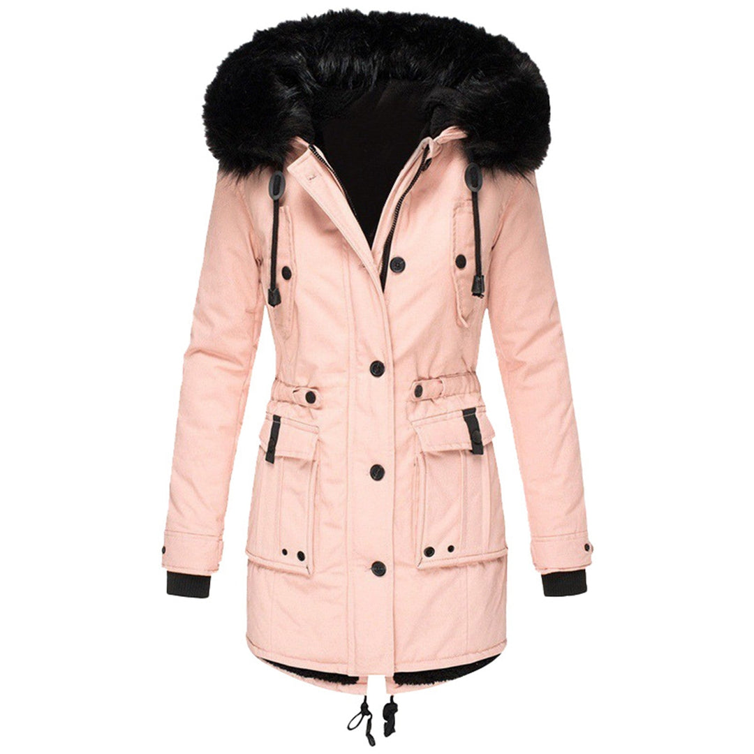 Dames Mid-Length Jas met Faux Fur Kap en Taillekoord 3