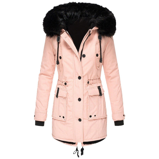 Dames Mid-Length Jas met Faux Fur Kap en Taillekoord 3