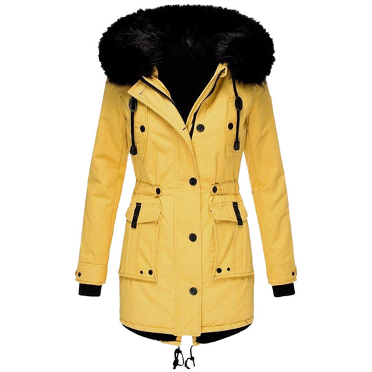 Dames Mid-Length Jas met Faux Fur Kap en Taillekoord 5