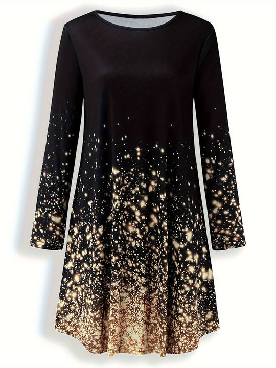 Dames Midi Jurk Met Lange Mouwen Vloeiende Pasvorm en Kunstzinnige Prints 4