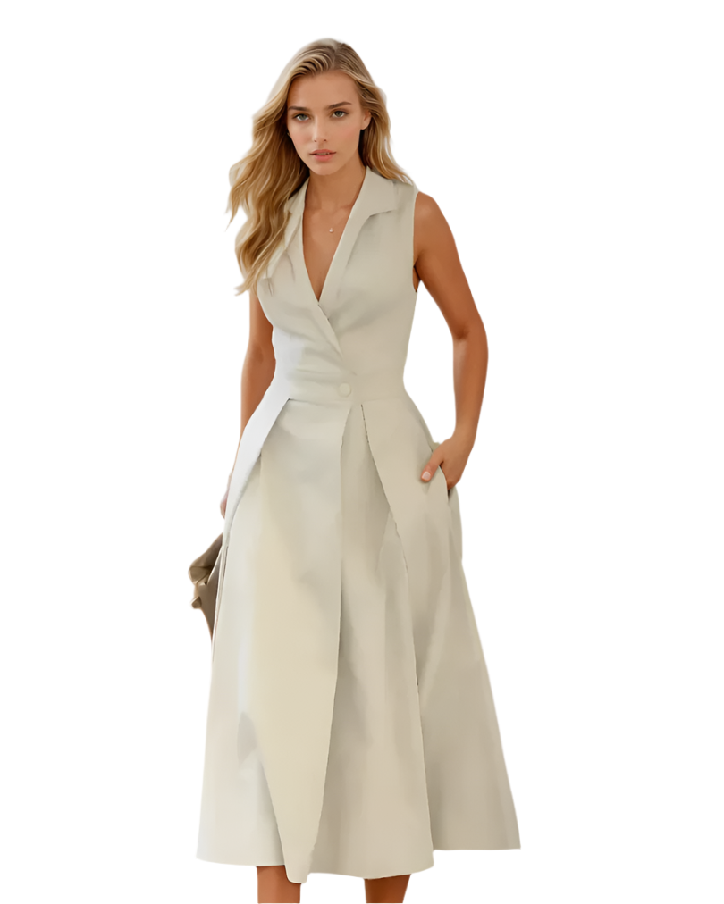 Dames Midi Jurk V-Hals Elegante Stijl 0