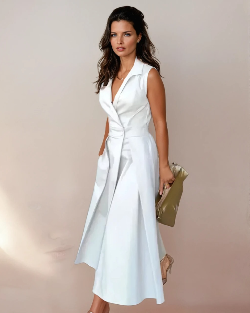 Dames Midi Jurk V-Hals Elegante Stijl 1