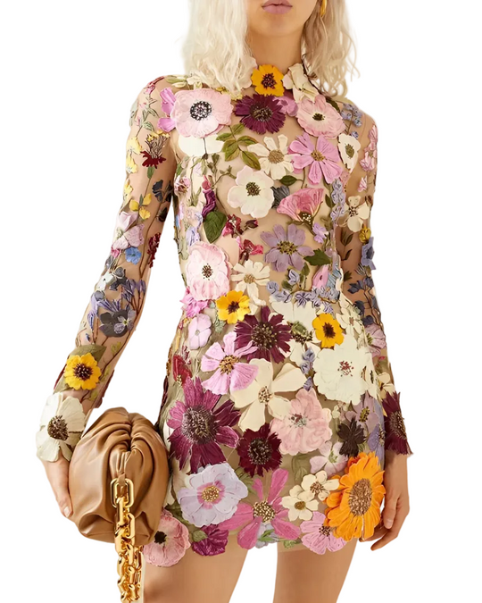 Dames Midi Jurk met Bloemenprint en Hoge Kraag 0