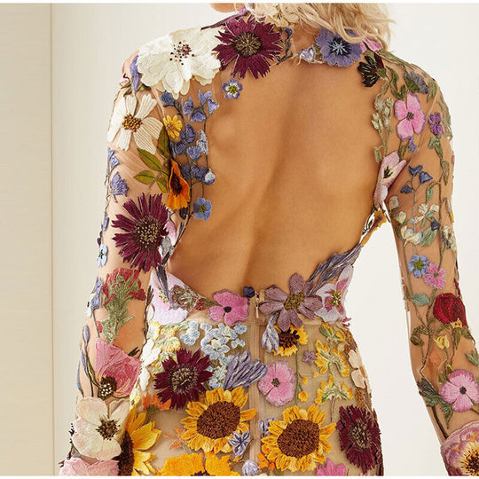 Dames Midi Jurk met Bloemenprint en Hoge Kraag 1