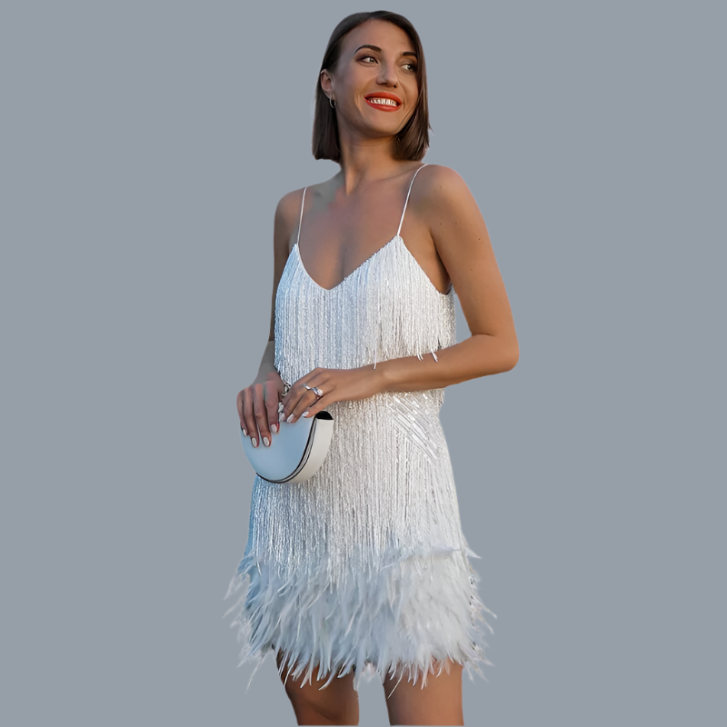 Dames Midi Jurk met Pailletten en Veren voor Feestelijke Gelegenheden 1