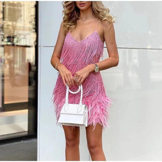 Dames Midi Jurk met Pailletten en Veren voor Feestelijke Gelegenheden 9