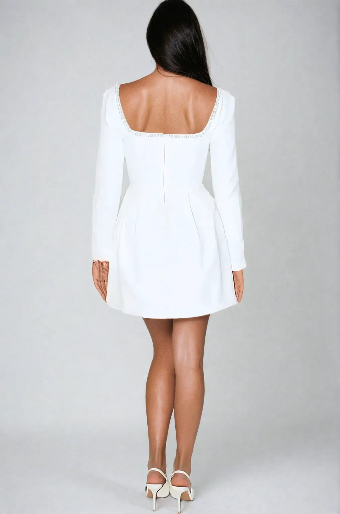 Dames Mini Jurk met Pareldetails en Lange Mouwen Luxe Hoogwaardige Stof 3