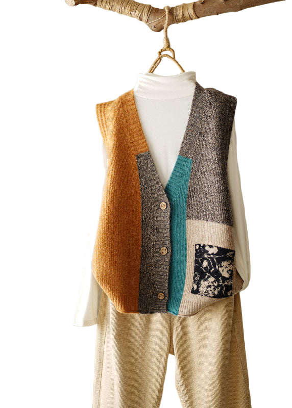 Dames Mouwloos Gebreid Strandvest met V-hals 0