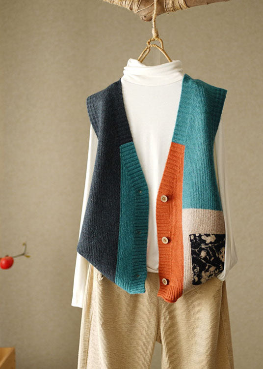 Dames Mouwloos Gebreid Strandvest met V-hals 1