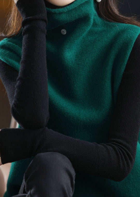 Dames Mouwloos Vest met Col in Donkergroen 4