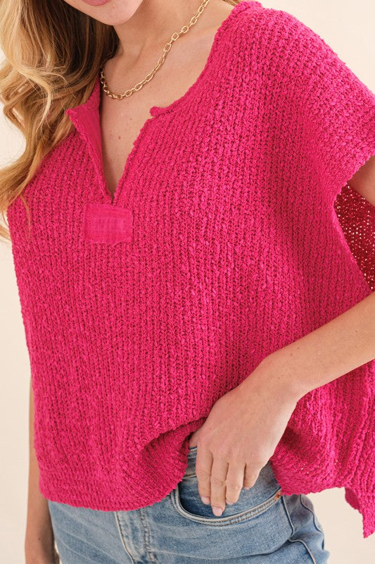 Dames Mouwloze Sweater Fuchsia 1
