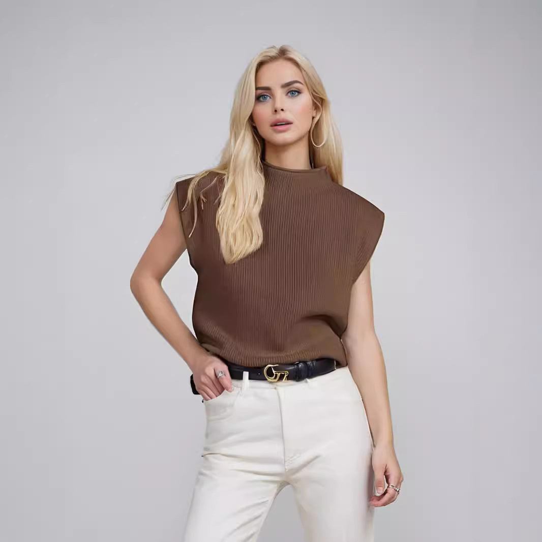 Dames Mouwloze Turtleneck Trui Ribgebreid 3