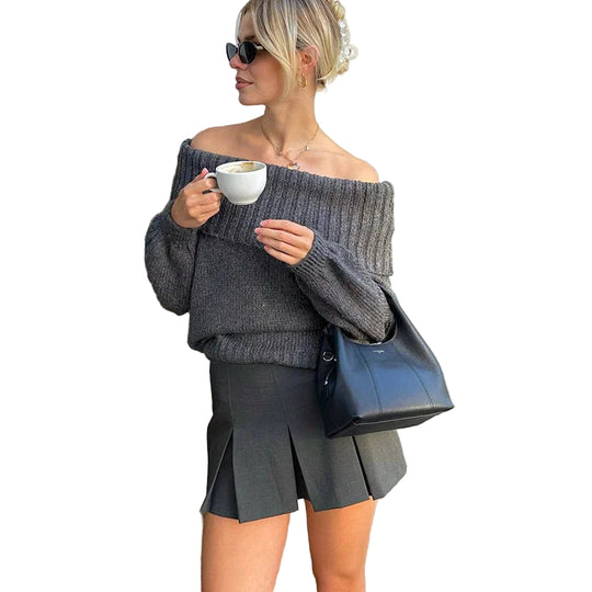 Dames Off-Shoulder Trui Trendy Gebreid 0