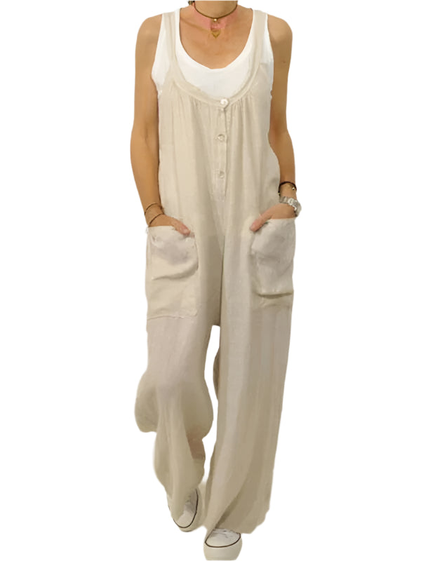 Dames Overalls Katoen Linnen Met Knopen 0