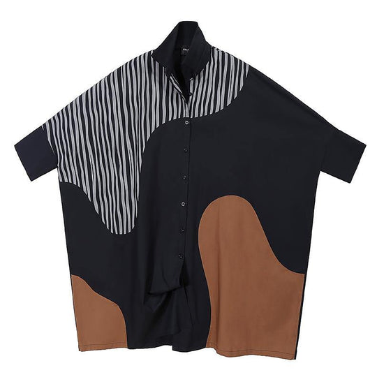 Dames Overhemdjurk met Lange Vleermuismouwen en Patchwork 1