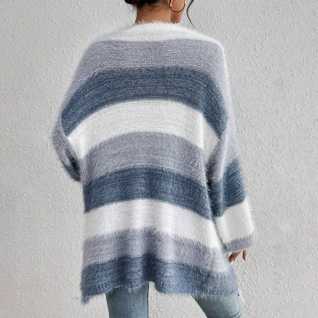 Dames Oversized Cardigan Met Gestreept Design, Open Voorkant, Comfortabel voor Casual Outfits 2