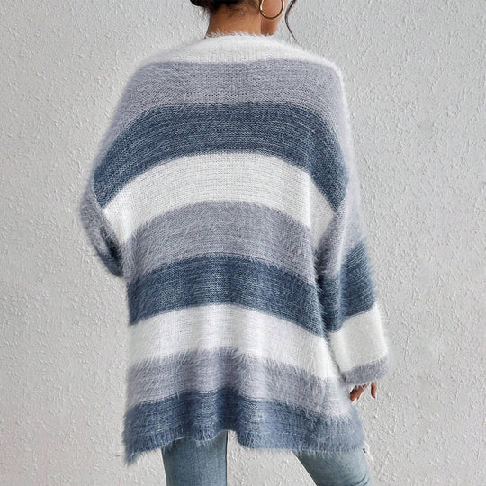 Dames Oversized Cardigan Met Gestreept Design, Open Voorkant, Comfortabel voor Casual Outfits 2