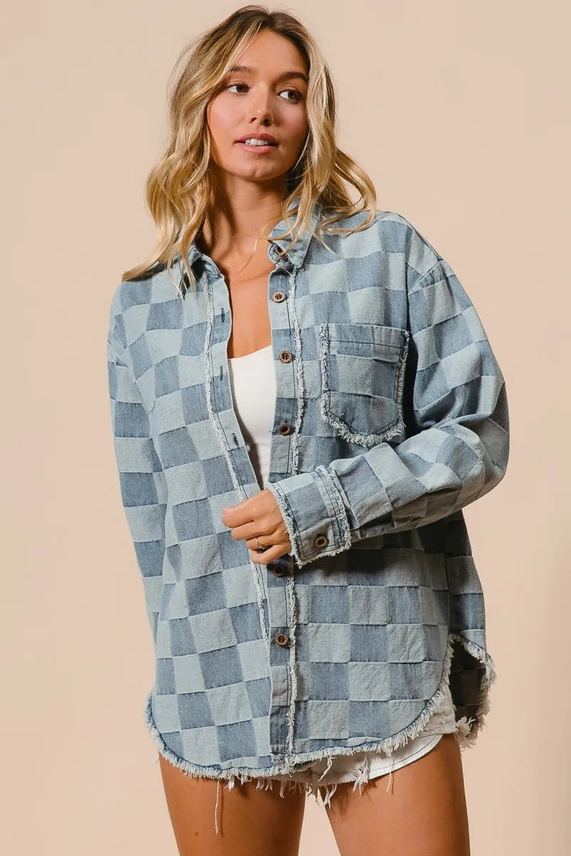 Dames Oversized Denim Blouse met Gerafelde Randen 7
