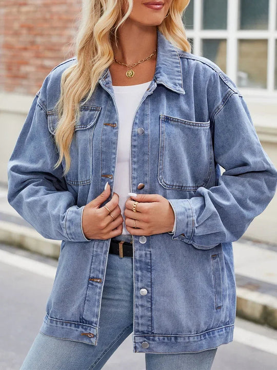 Dames Oversized Denimjack Casual Met Borstzakken 1