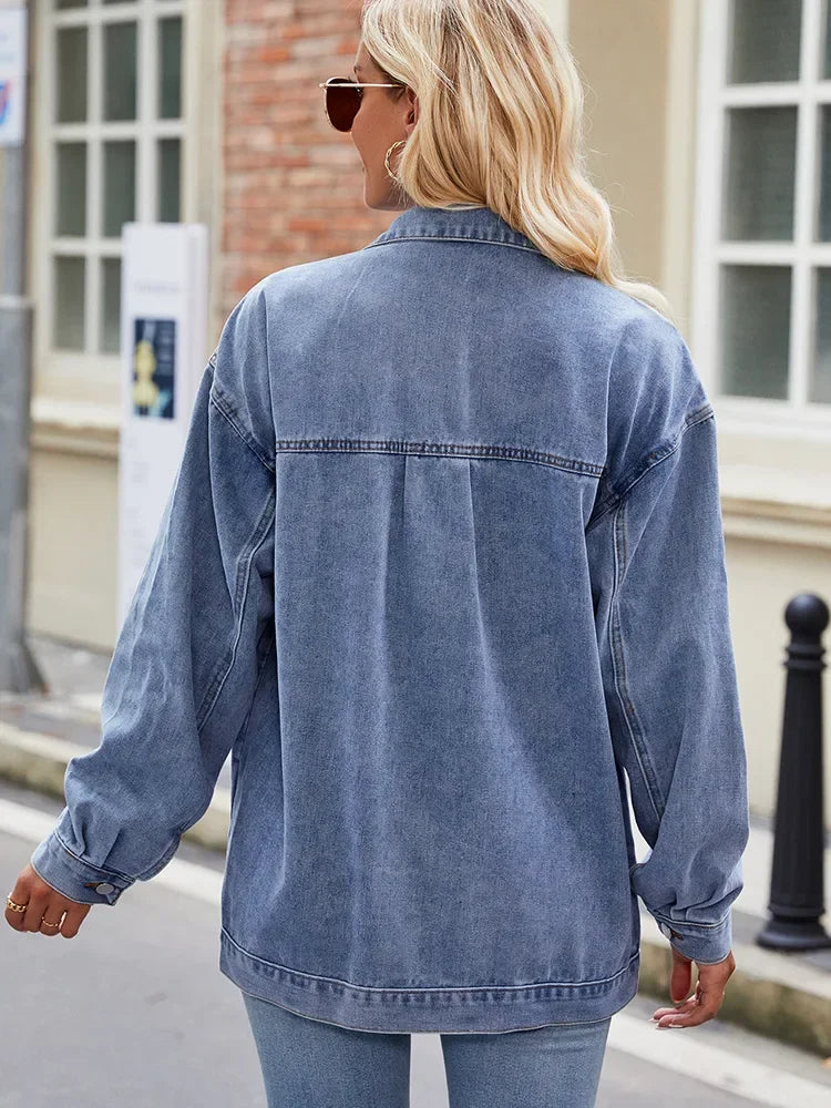 Dames Oversized Denimjack Casual Met Borstzakken 2
