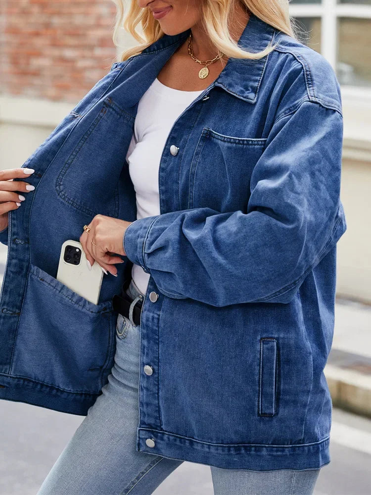 Dames Oversized Denimjack Casual Met Borstzakken 3