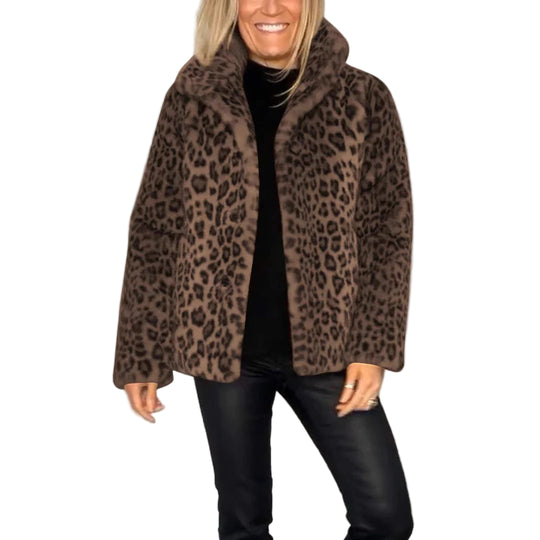 Dames Oversized Faux Fur Jas met Luipaardprint 0