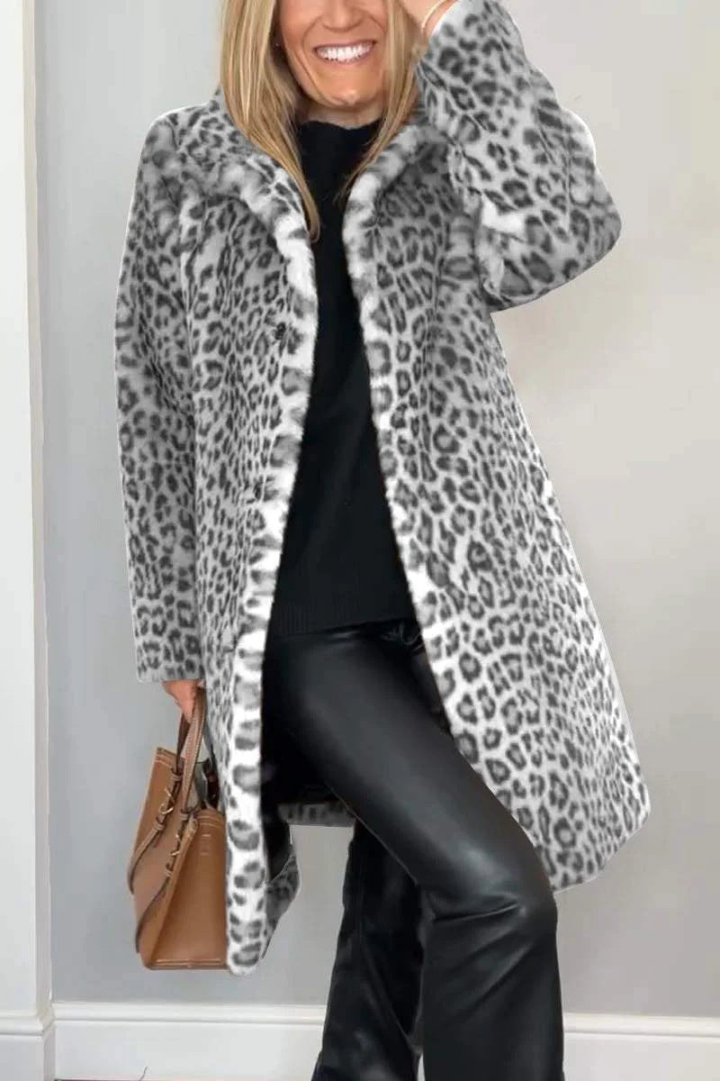 Dames Oversized Faux Fur Jas met Luipaardprint 2