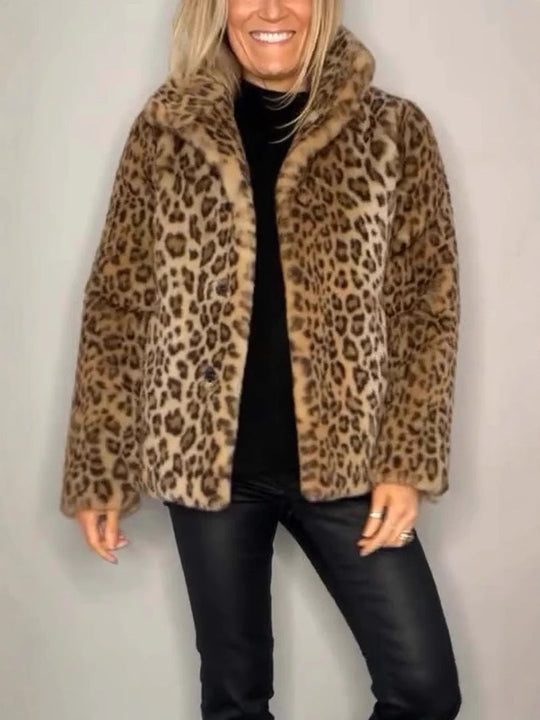 Dames Oversized Faux Fur Jas met Luipaardprint 3