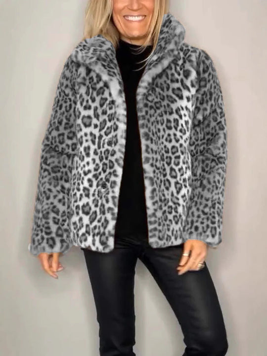 Dames Oversized Faux Fur Jas met Luipaardprint 4