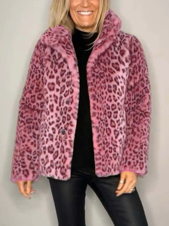 Dames Oversized Faux Fur Jas met Luipaardprint 6