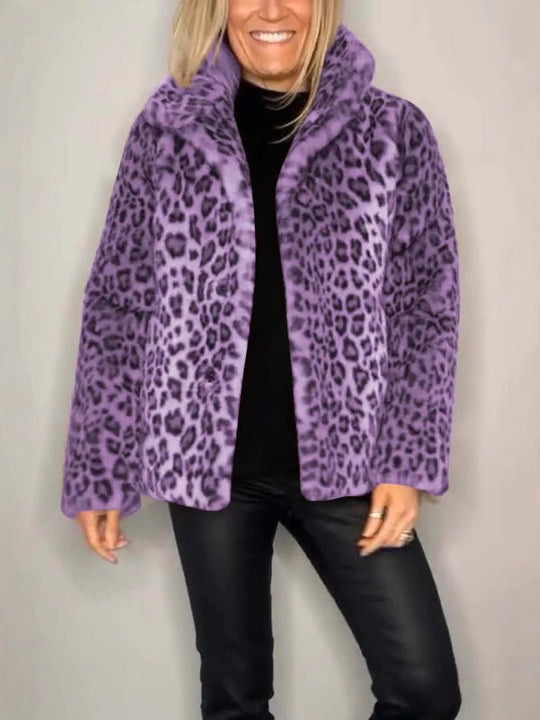 Dames Oversized Faux Fur Jas met Luipaardprint 7