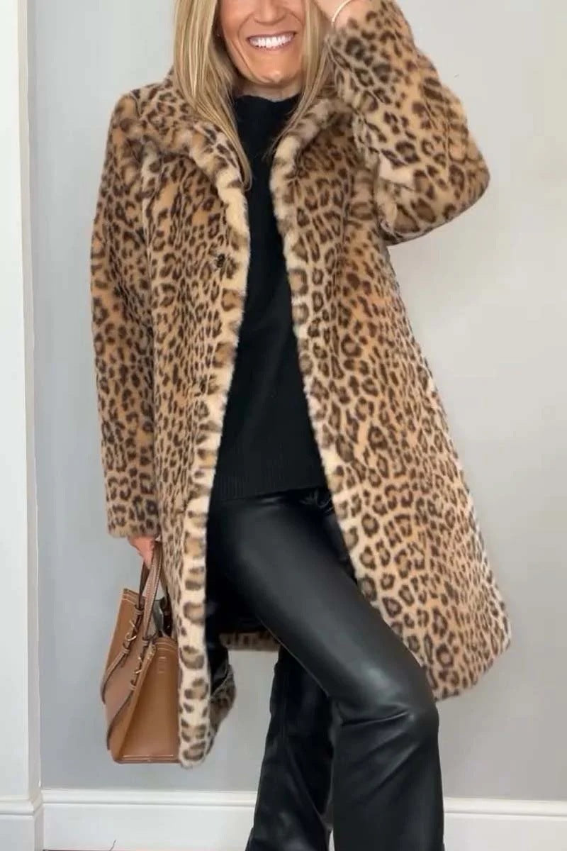 Dames Oversized Faux Fur Jas met Luipaardprint 8