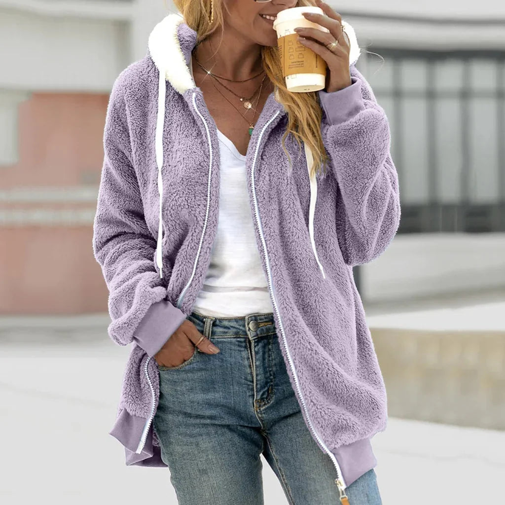 Dames Oversized Fleece Cardigan met Capuchon voor Herfst en Winter 5