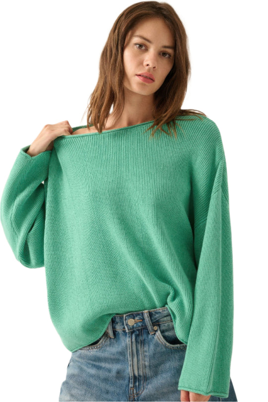 Dames Oversized Trui Ribgebreid Boothals 0