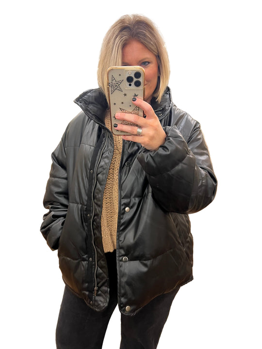 Dames Puffer Jacket Leer Zwart 0