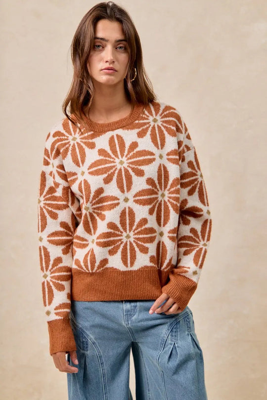 Dames Pullover Sweater Met Bloemenpatroon Lange Mouwen 1