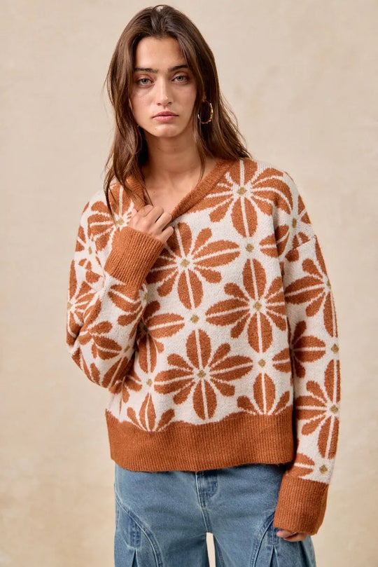 Dames Pullover Sweater Met Bloemenpatroon Lange Mouwen 2